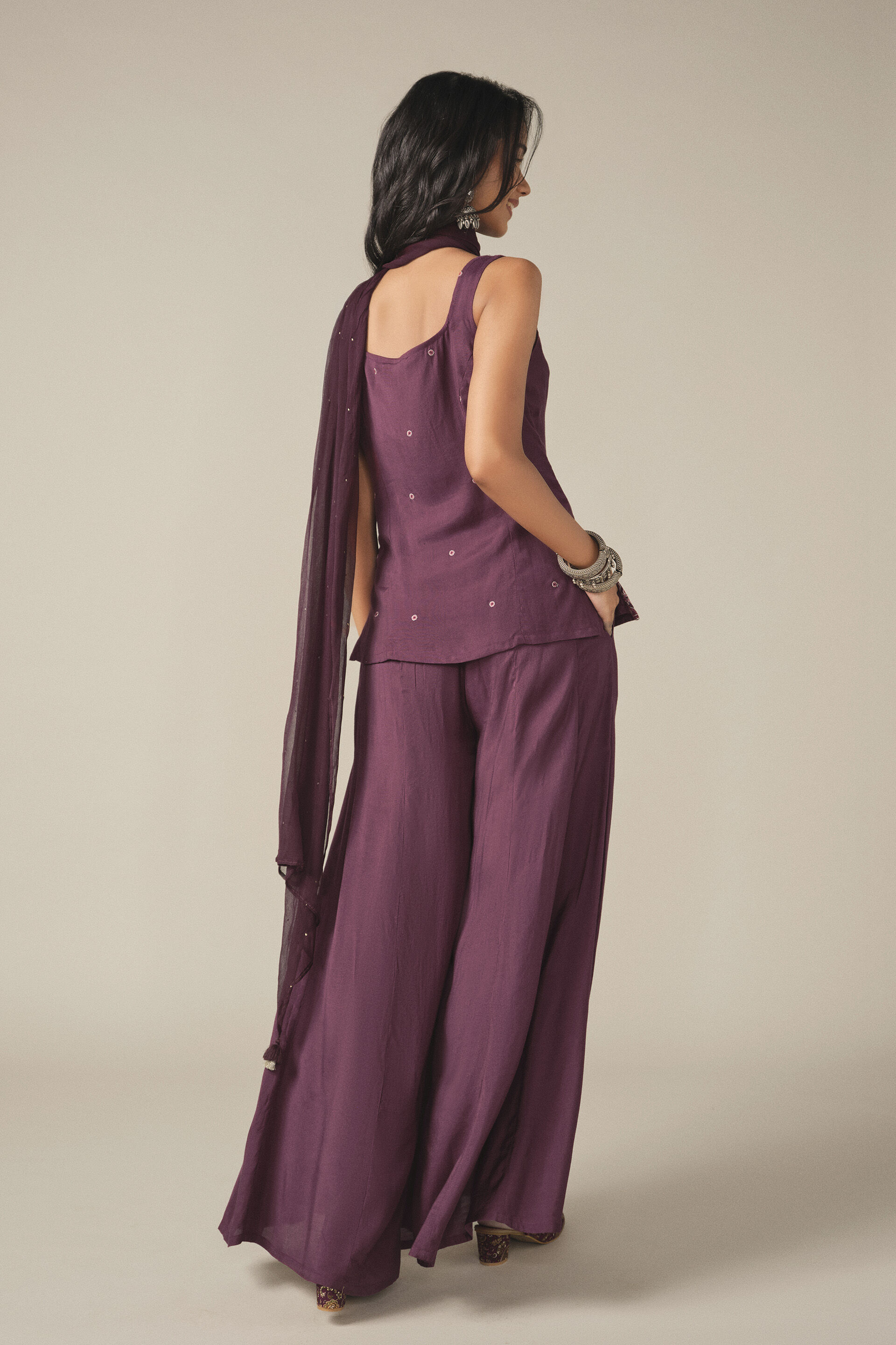 Embroidered Kurta Set in Wine, Wine, image 5